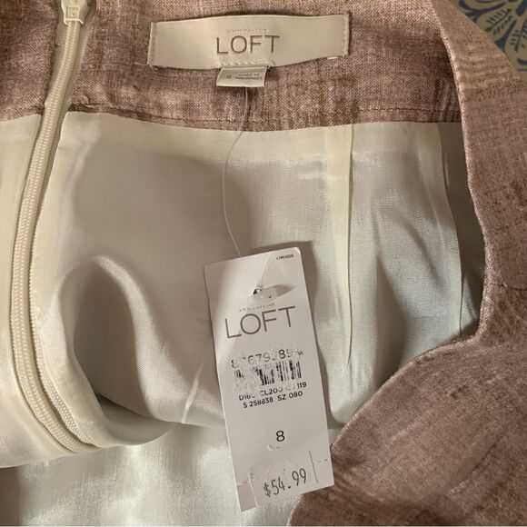 Loft A-Line Linen Midi Brown Brush Stroke Skirt - Picture 5 of 7